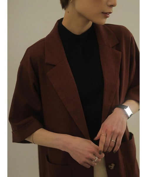 rem closet（レムクローゼット）の「リネンブレンドハーフスリーブジャケット（テーラードジャケット・レディース・ベージュ/ブラウン・S）」の16枚目の写真