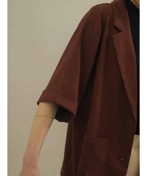 rem closet（レムクローゼット）の「リネンブレンドハーフスリーブジャケット（テーラードジャケット・レディース・ベージュ/ブラウン・S）」の10枚目の写真
