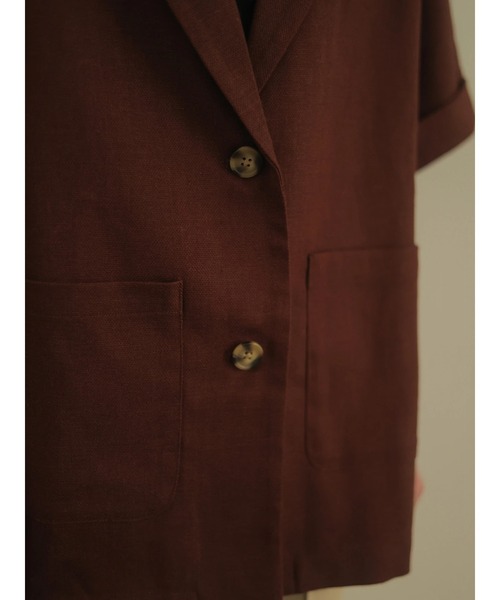 rem closet（レムクローゼット）の「リネンブレンドハーフスリーブジャケット（テーラードジャケット・レディース・ベージュ/ブラウン・S）」の6枚目の写真