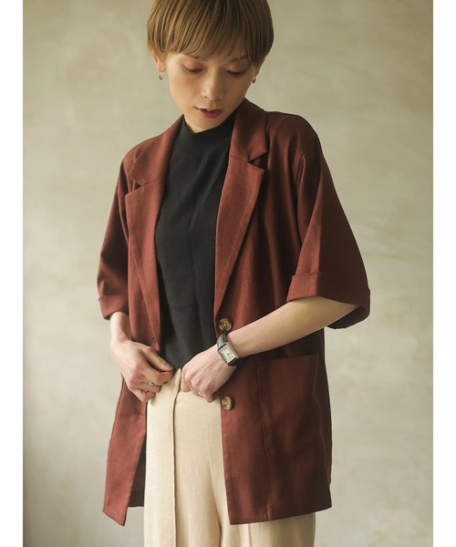 rem closet（レムクローゼット）の「リネンブレンドハーフスリーブジャケット（テーラードジャケット・レディース・ベージュ/ブラウン・S）」の13枚目の写真