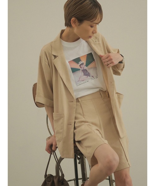 rem closet（レムクローゼット）の「リネンブレンドハーフスリーブジャケット（テーラードジャケット・レディース・ベージュ/ブラウン・S）」の7枚目の写真