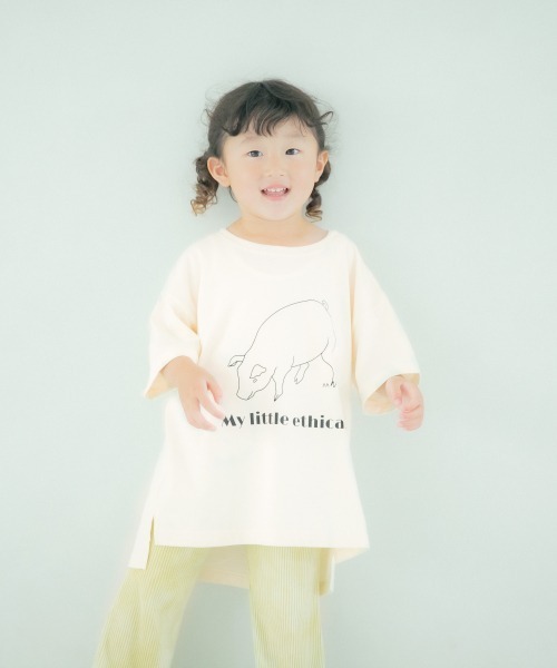 LOWRYS FARM(ローリーズファーム)の「monmimiブタサンT 954820(Tシャツ/カットソー・キッズ・オフホワイト/グリーン/ピンク・110cm/120cm/130cm/140cm/150cm/XXX-LARGE)」の1枚目の写真