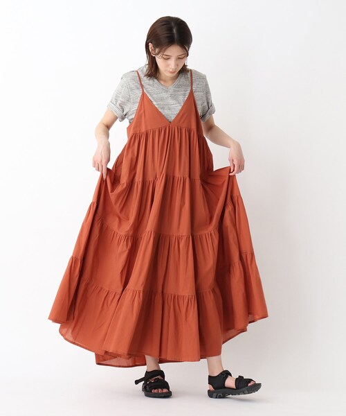 BASECONTROL（ベースコントロール）の「◆【WEB限定】ティアード　マキシ丈　キャミワンピース（ワンピース・レディース・ダークブラウン/ブラック/ダークオレンジ・99）」の13枚目の写真