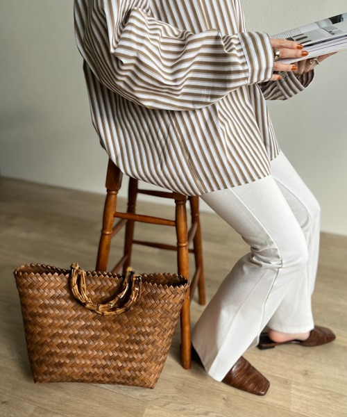 ISOOK(アイスー)の「Bamboo like basket bag / バンブーライクバスケットバッグ(かごバッグ・レディース・ベージュ/ブラウン・FREE)」の7枚目の写真