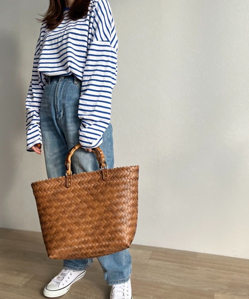 ISOOK(アイスー)の「Bamboo like basket bag / バンブーライクバスケットバッグ(かごバッグ・レディース・ベージュ/ブラウン・FREE)」の11枚目の写真