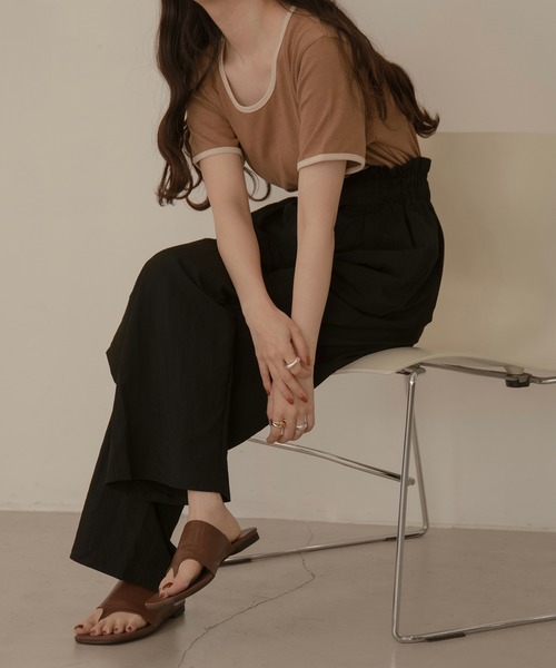 lawgy（ラウジー）の「bicolor linen tops（Tシャツ/カットソー・レディース・アイボリー/ブラック/ブラウン・FREE）」の19枚目の写真