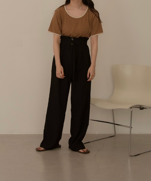 lawgy（ラウジー）の「bicolor linen tops（Tシャツ/カットソー・レディース・アイボリー/ブラック/ブラウン・FREE）」の17枚目の写真