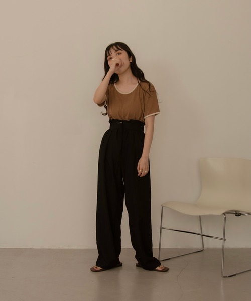 lawgy（ラウジー）の「bicolor linen tops（Tシャツ/カットソー・レディース・アイボリー/ブラック/ブラウン・FREE）」の20枚目の写真