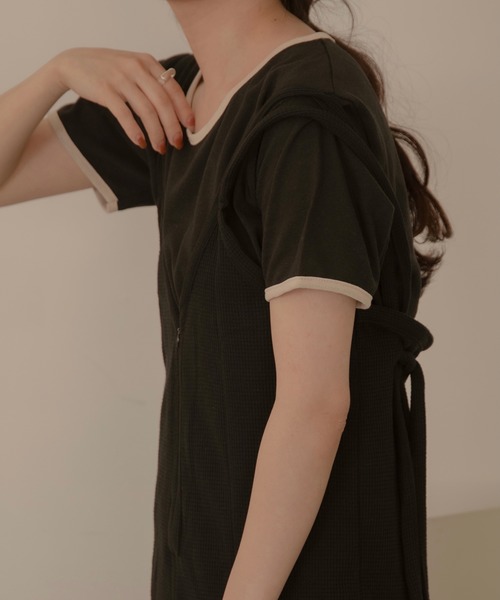 lawgy（ラウジー）の「bicolor linen tops（Tシャツ/カットソー・レディース・アイボリー/ブラック/ブラウン・FREE）」の6枚目の写真