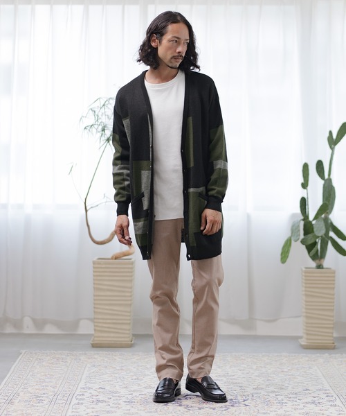 CAMBIO(カンビオ)の「mcg2890-幾何学柄ロングカーディガン(カーディガン/ボレロ・メンズ・チャコール/ブラウン/ブラック・S/L/M)」の6枚目の写真