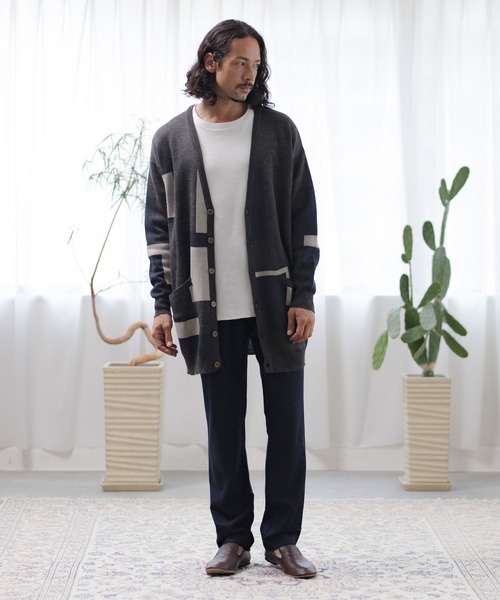 CAMBIO(カンビオ)の「mcg2890-幾何学柄ロングカーディガン(カーディガン/ボレロ・メンズ・チャコール/ブラウン/ブラック・S/L/M)」の9枚目の写真