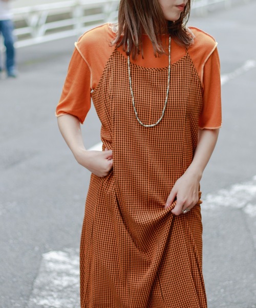 Kastane（カスタネ）の「wovenギンガムマーメイドワンピース（ワンピース・レディース・ブラック/オレンジ・FREE）」の13枚目の写真