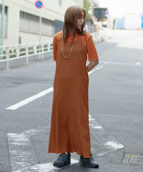 Kastane（カスタネ）の「wovenギンガムマーメイドワンピース（ワンピース・レディース・ブラック/オレンジ・FREE）」の9枚目の写真
