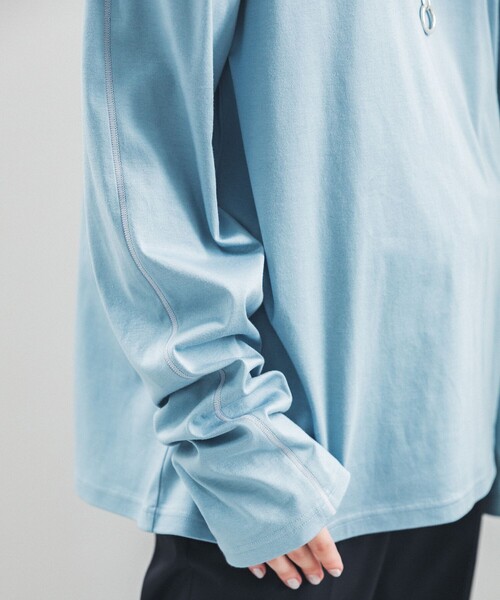 LiNoH（リノー）の「エンブロイダリータートルネックカットソー/EMBROIDERY TURTLE NECK L/S TEE（Tシャツ/カットソー・メンズ・グレイッシュベージュ/ブルー/ミント/ピンク・1/2）」の8枚目の写真