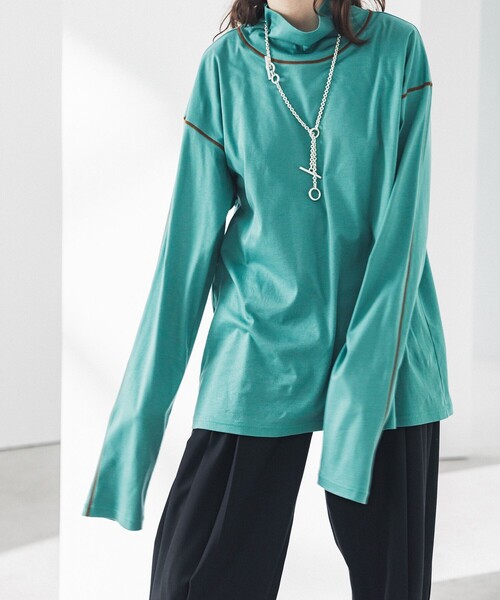 LiNoH（リノー）の「エンブロイダリータートルネックカットソー/EMBROIDERY TURTLE NECK L/S TEE（Tシャツ/カットソー・メンズ・グレイッシュベージュ/ブルー/ミント/ピンク・1/2）」の16枚目の写真