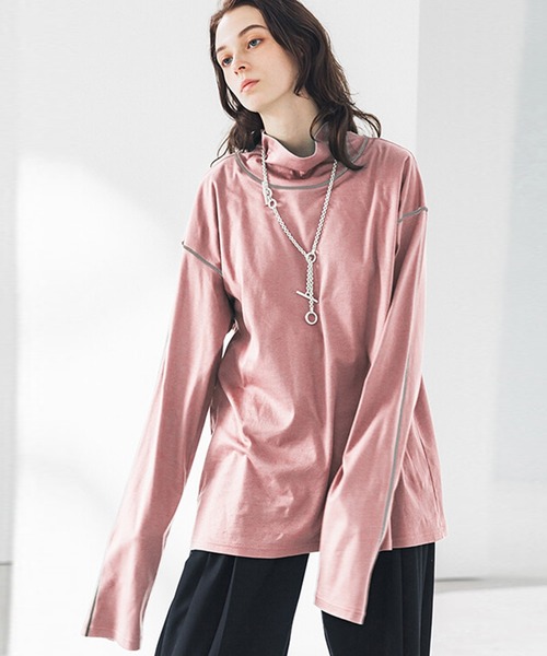 LiNoH（リノー）の「エンブロイダリータートルネックカットソー/EMBROIDERY TURTLE NECK L/S TEE（Tシャツ/カットソー・メンズ・グレイッシュベージュ/ブルー/ミント/ピンク・1/2）」の4枚目の写真