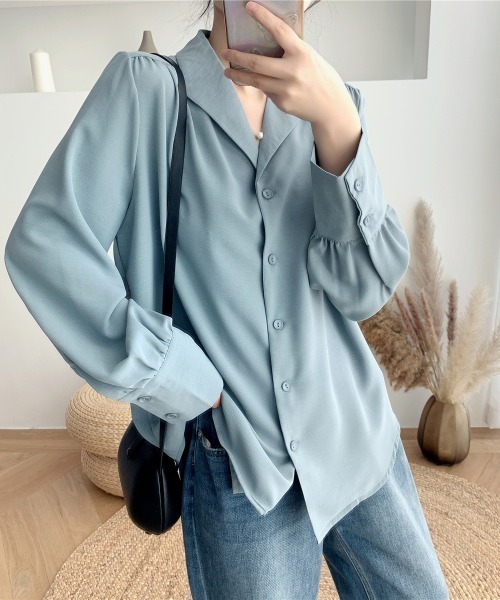 ABITOKYO(アビトーキョー)の「ボリュウーム袖開襟シャツ(シャツ/ブラウス・レディース・ホワイト/ブルー/ブラック・S/M/L)」の10枚目の写真