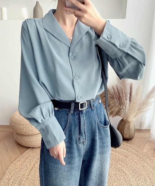 ABITOKYO(アビトーキョー)の「ボリュウーム袖開襟シャツ(シャツ/ブラウス・レディース・ホワイト/ブルー/ブラック・S/M/L)」の6枚目の写真