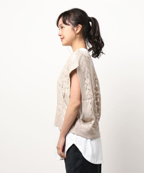 cepo（セポ）の「スカシアミベスト＋ノースリーブ　アンサンブル（ベスト・レディース・サックスブルー/モカ/ベージュ・M）」の5枚目の写真