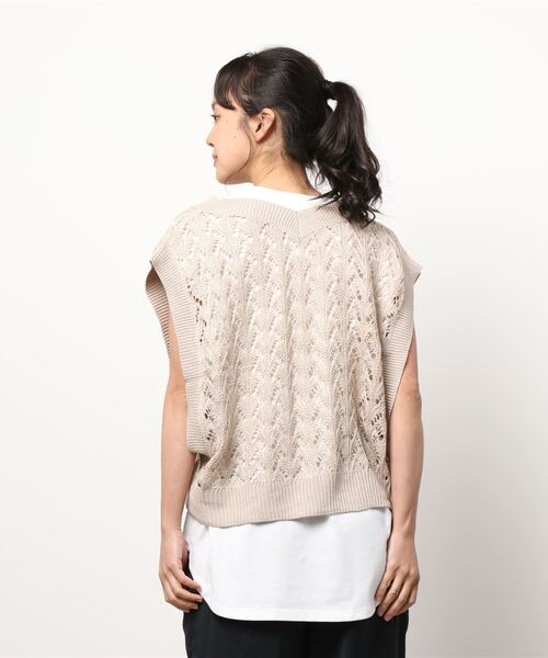 cepo（セポ）の「スカシアミベスト＋ノースリーブ　アンサンブル（ベスト・レディース・サックスブルー/モカ/ベージュ・M）」の4枚目の写真