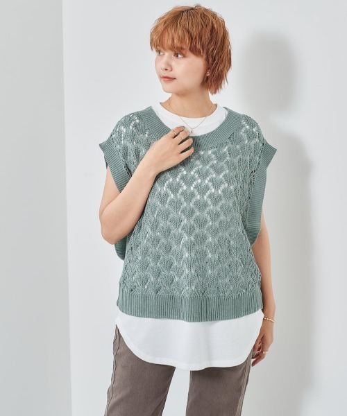 cepo（セポ）の「スカシアミベスト＋ノースリーブ　アンサンブル（ベスト・レディース・サックスブルー/モカ/ベージュ・M）」の3枚目の写真