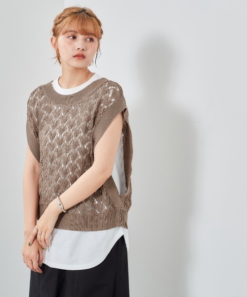 cepo（セポ）の「スカシアミベスト＋ノースリーブ　アンサンブル（ベスト・レディース・サックスブルー/モカ/ベージュ・M）」の2枚目の写真