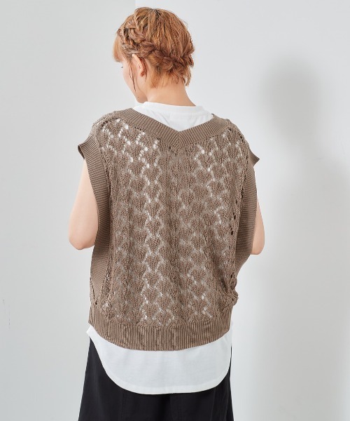 cepo（セポ）の「スカシアミベスト＋ノースリーブ　アンサンブル（ベスト・レディース・サックスブルー/モカ/ベージュ・M）」の8枚目の写真