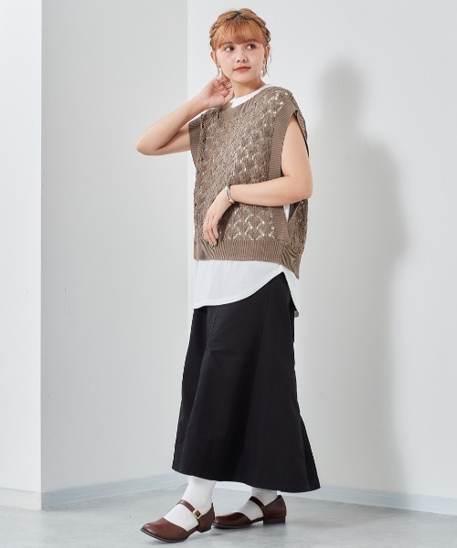 cepo（セポ）の「スカシアミベスト＋ノースリーブ　アンサンブル（ベスト・レディース・サックスブルー/モカ/ベージュ・M）」の9枚目の写真