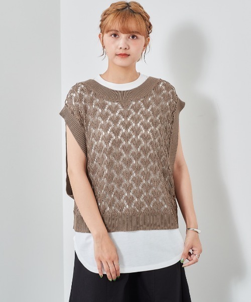 cepo（セポ）の「スカシアミベスト＋ノースリーブ　アンサンブル（ベスト・レディース・サックスブルー/モカ/ベージュ・M）」の6枚目の写真
