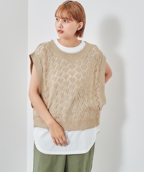 cepo（セポ）の「スカシアミベスト＋ノースリーブ　アンサンブル（ベスト・レディース・サックスブルー/モカ/ベージュ・M）」の13枚目の写真
