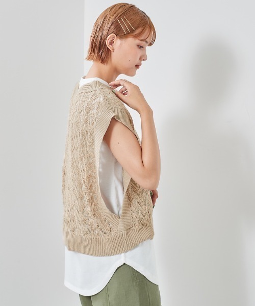 cepo（セポ）の「スカシアミベスト＋ノースリーブ　アンサンブル（ベスト・レディース・サックスブルー/モカ/ベージュ・M）」の12枚目の写真