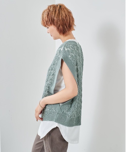 cepo（セポ）の「スカシアミベスト＋ノースリーブ　アンサンブル（ベスト・レディース・サックスブルー/モカ/ベージュ・M）」の20枚目の写真