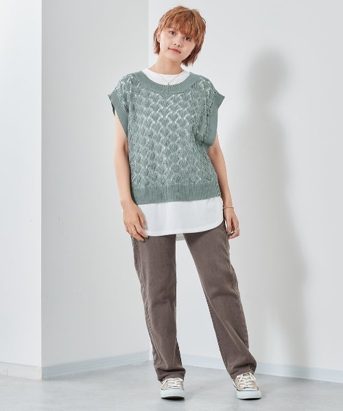 cepo（セポ）の「スカシアミベスト＋ノースリーブ　アンサンブル（ベスト・レディース・サックスブルー/モカ/ベージュ・M）」の22枚目の写真