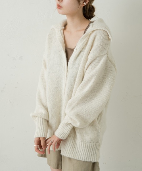 Kastane(カスタネ)の「リサイクルヤーン衿付きニットカーディガン(カーディガン/ボレロ・レディース・オフホワイト/ミント/オレンジ・FREE)」の2枚目の写真