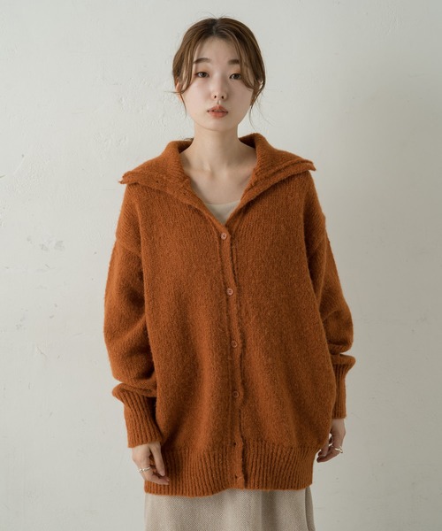 Kastane(カスタネ)の「リサイクルヤーン衿付きニットカーディガン(カーディガン/ボレロ・レディース・オフホワイト/ミント/オレンジ・FREE)」の15枚目の写真