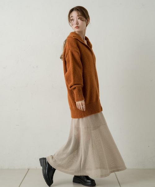 Kastane(カスタネ)の「リサイクルヤーン衿付きニットカーディガン(カーディガン/ボレロ・レディース・オフホワイト/ミント/オレンジ・FREE)」の8枚目の写真