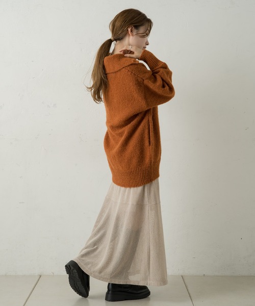 Kastane(カスタネ)の「リサイクルヤーン衿付きニットカーディガン(カーディガン/ボレロ・レディース・オフホワイト/ミント/オレンジ・FREE)」の5枚目の写真