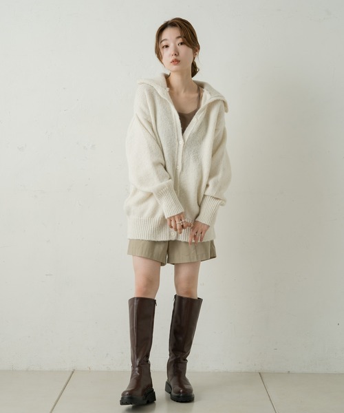 Kastane(カスタネ)の「リサイクルヤーン衿付きニットカーディガン(カーディガン/ボレロ・レディース・オフホワイト/ミント/オレンジ・FREE)」の13枚目の写真