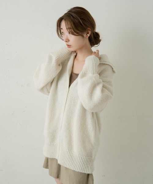 Kastane(カスタネ)の「リサイクルヤーン衿付きニットカーディガン(カーディガン/ボレロ・レディース・オフホワイト/ミント/オレンジ・FREE)」の21枚目の写真