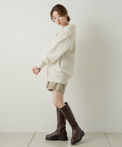 Kastane(カスタネ)の「リサイクルヤーン衿付きニットカーディガン(カーディガン/ボレロ・レディース・オフホワイト/ミント/オレンジ・FREE)」の10枚目の写真