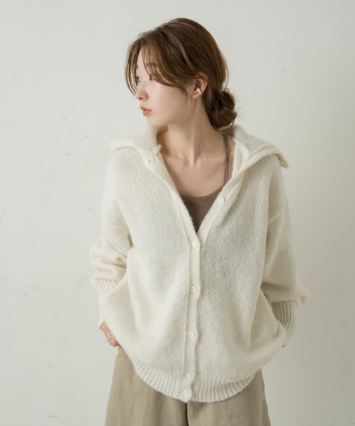 Kastane(カスタネ)の「リサイクルヤーン衿付きニットカーディガン(カーディガン/ボレロ・レディース・オフホワイト/ミント/オレンジ・FREE)」の18枚目の写真