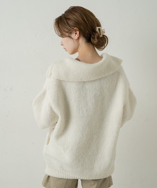 Kastane(カスタネ)の「リサイクルヤーン衿付きニットカーディガン(カーディガン/ボレロ・レディース・オフホワイト/ミント/オレンジ・FREE)」の7枚目の写真