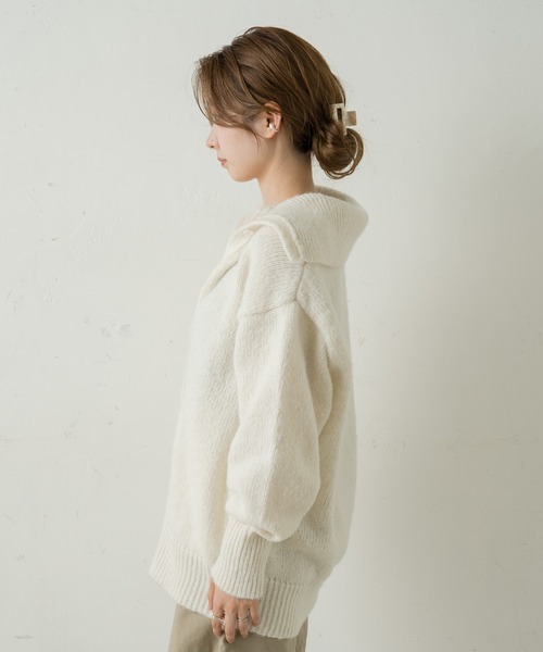 Kastane(カスタネ)の「リサイクルヤーン衿付きニットカーディガン(カーディガン/ボレロ・レディース・オフホワイト/ミント/オレンジ・FREE)」の4枚目の写真