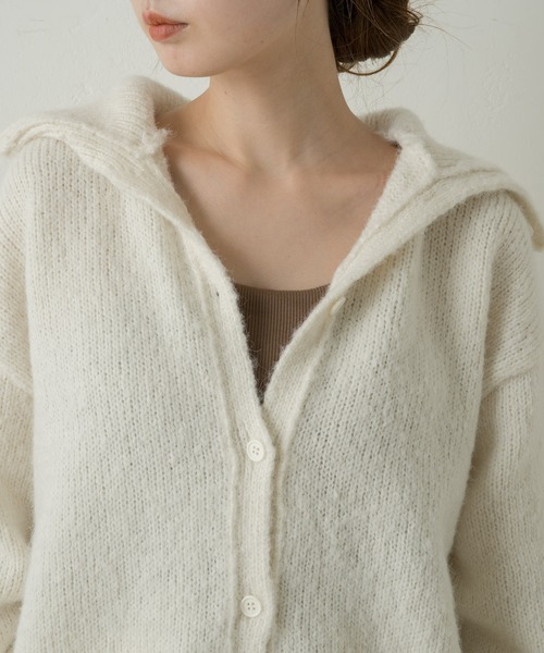 Kastane(カスタネ)の「リサイクルヤーン衿付きニットカーディガン(カーディガン/ボレロ・レディース・オフホワイト/ミント/オレンジ・FREE)」の14枚目の写真