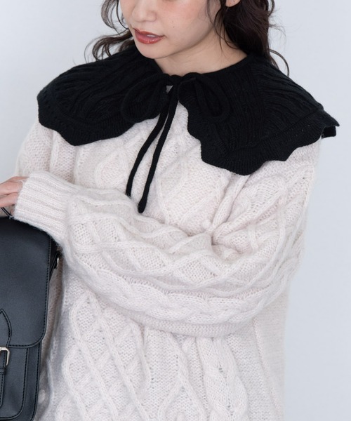 MERLOT(メルロー)の「ニット付け襟(付け襟・レディース・ホワイト/ブラック・FREE)」の2枚目の写真