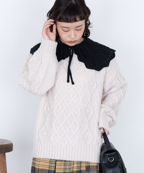 MERLOT(メルロー)の「ニット付け襟(付け襟・レディース・ホワイト/ブラック・FREE)」の13枚目の写真
