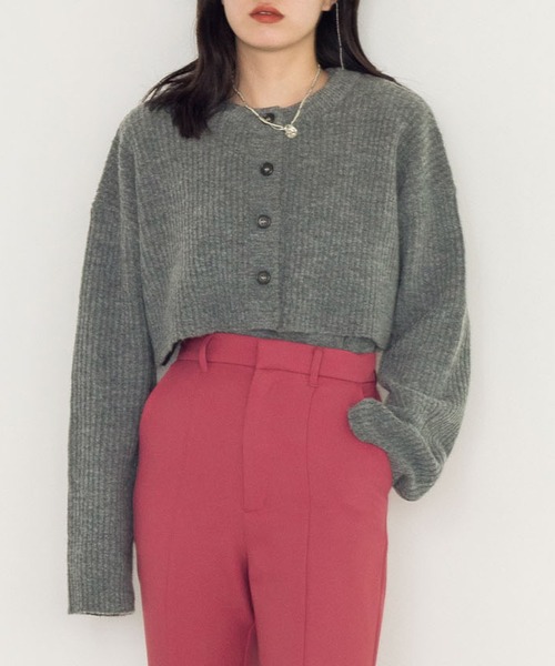 w closet（ダブルクローゼット）の「7Gリブカーデ×5G天竺インナーSET（カーディガン/ボレロ・レディース・オフホワイト/オレンジ/グリーン/グレー系4・FREE）」の2枚目の写真