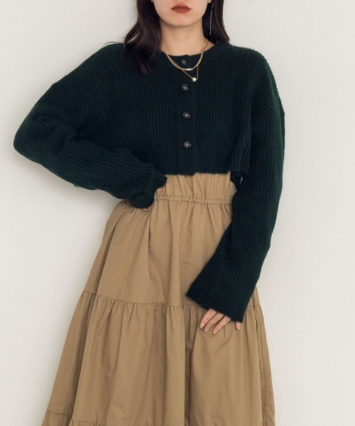 w closet（ダブルクローゼット）の「7Gリブカーデ×5G天竺インナーSET（カーディガン/ボレロ・レディース・オフホワイト/オレンジ/グリーン/グレー系4・FREE）」の3枚目の写真