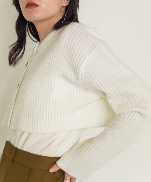 w closet（ダブルクローゼット）の「7Gリブカーデ×5G天竺インナーSET（カーディガン/ボレロ・レディース・オフホワイト/オレンジ/グリーン/グレー系4・FREE）」の12枚目の写真