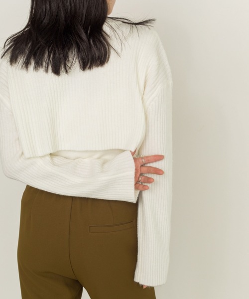 w closet（ダブルクローゼット）の「7Gリブカーデ×5G天竺インナーSET（カーディガン/ボレロ・レディース・オフホワイト/オレンジ/グリーン/グレー系4・FREE）」の8枚目の写真
